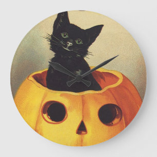 A Merry Halloween av Ellen Clapsaddle, Vintage Cat Stor Klocka