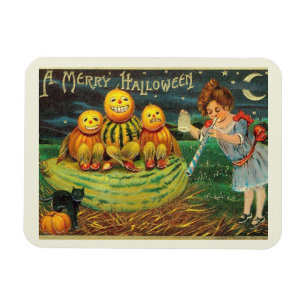 A Merry Halloween, Jack o lantern, Girl, Vintage Magnet