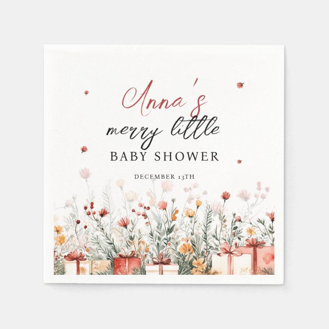 A Merry Little Baby Shower Christmas Florals Pappersservett (Framsidan)