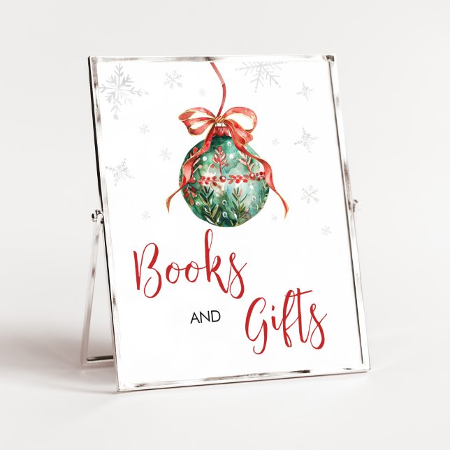A Merry Little jul Bokar och presenter Poster (Merry Little Christmas Ornaments Baby Shower Books and Gifts Sign)