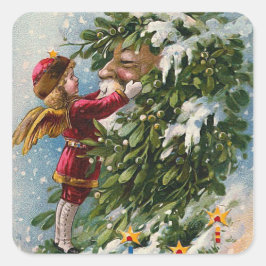 "A Mistletoe Kiss for Santa" Fyrkantigt Klistermärke