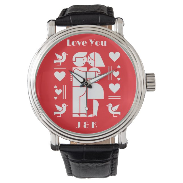 A modern Bauhaus personalized Valentine’s Day Armbandsur (Framsida)