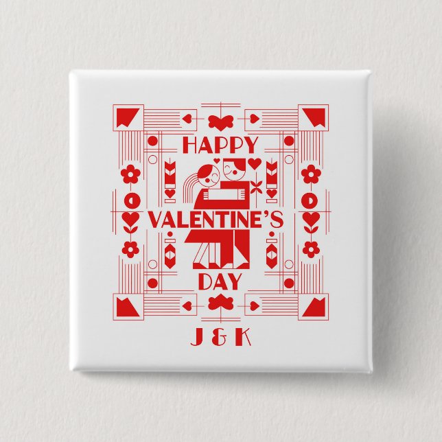 A modern Bauhaus personalized Valentine’s Day Knapp (Framsida)