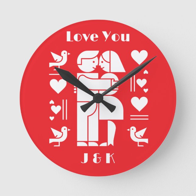 A modern Bauhaus personalized Valentine’s Day Rund Klocka (Framsida)