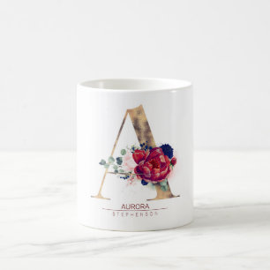 A Monogram Blommigt Burgundy Red and Navy Blue Kaffemugg