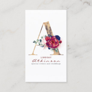 A Monogram Burgundy Guld och marinblå Blommigt Visitkort