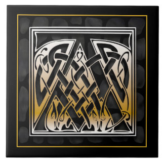 A Monogram Celtic Black Stone Ceramic Tiles Kakelplatta