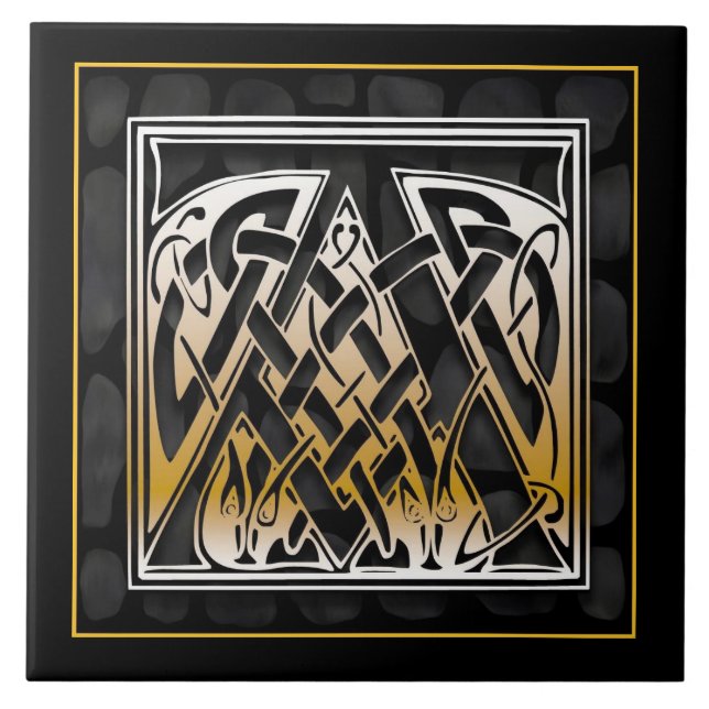 A Monogram Celtic Black Stone Ceramic Tiles Kakelplatta (Framsidan)