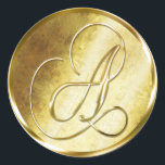 A Monogram Faux Guld kuvert förslutningsfästen Runt Klistermärke<br><div class="desc">Monogram faux Guld kuvert eller favoritförsegling. Dessa klassiska, runda klistermärken trycks med icke-metallisk bläck på ett platt klistermärke för att se ut som guld. De är inte avfasade eller präglade monogram utan är designade att se ut som om de är avfasade eller präglade monogram. Dessa guld monogram sälar skrivs ut...</div>