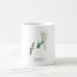 A Monogram Guld Greenery Löv Elegant Namn Kaffemugg
