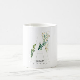 A Monogram Guld Greenery Löv Elegant Namn Kaffemugg