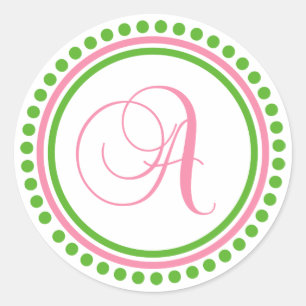 A Monogram (Ljus rosa/Gröntens punktcirkel) Runt Klistermärke