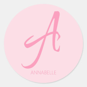 A Monogram Personlig Rosa Runt Klistermärke
