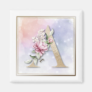 A Monogram Rosa Blommigt Magnet
