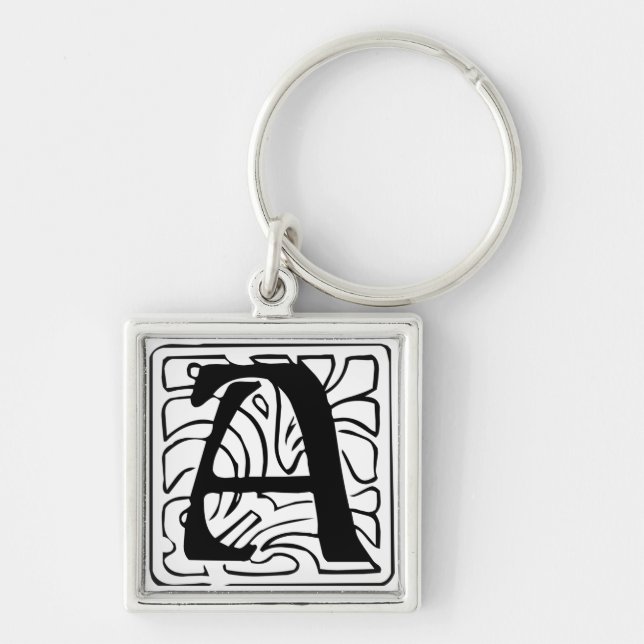 A Monogramm schwarz weiß Fyrkantig Silverfärgad Nyckelring (Framsidan)