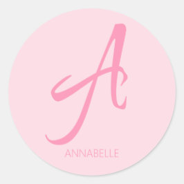A Monogrammets Rosa för Personlig Runt Klistermärke
