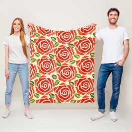 A mönster av stor ro röd grönt och vit chic fleecefilt