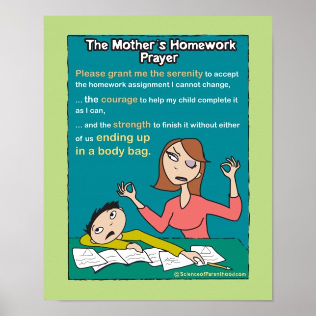 A Mor Homwork Prayer (blek grönt) Poster (Framsidan)