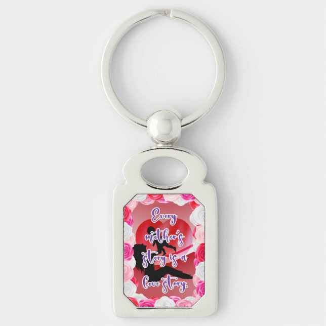 A Mor Kärlek Story Rektangulärt Silverfärgad Nyckelring (Framsidan)