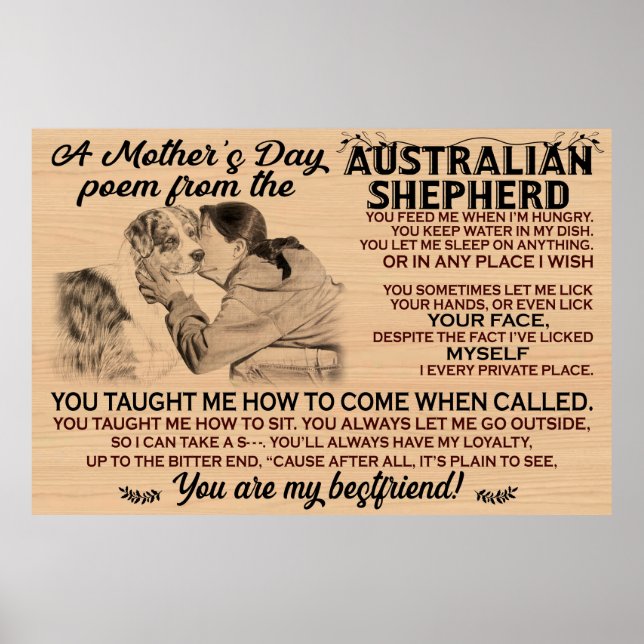 A mors dag dikt från australian shepherd poster (Framsidan)