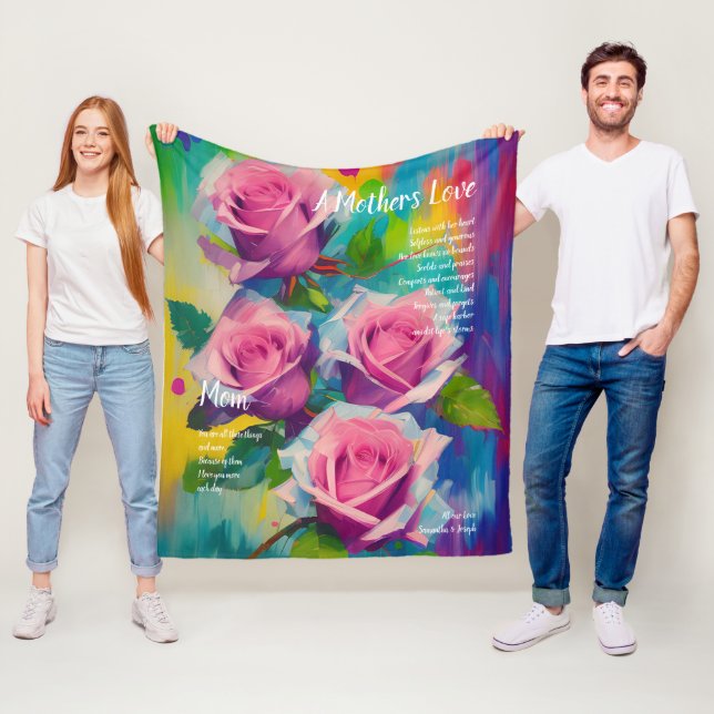 A Mor's Kärlek Dikt Fet Fult Rosa ros Fleecefilt (På plats)