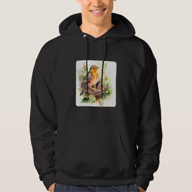 A Mother Bird Feeding Her Chicks Bird Feeding Youn Hoodie (Framsida)