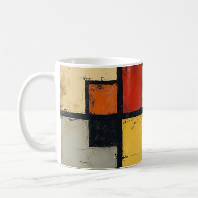 A mugg med en bild av mondrans teckningar (Vänster)