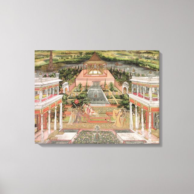 A Mughal Princess i hennes Garden (gouache på papp Canvastryck (Framsida)