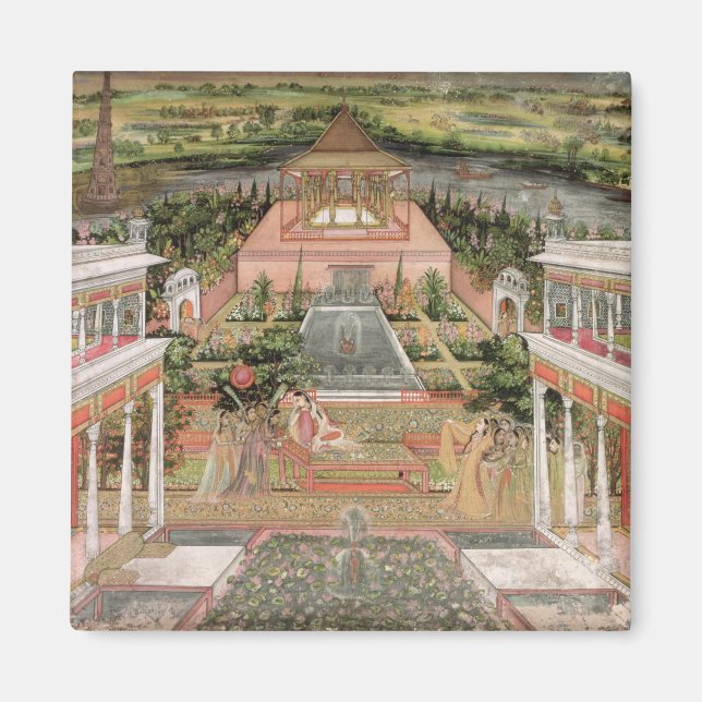 A Mughal Princess i hennes Garden (gouache på papp Magnet (Framsidan)