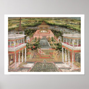 A Mughal Princess i hennes Garden (gouache på papp Poster
