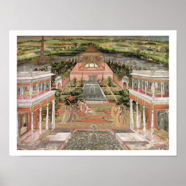 A Mughal Princess i hennes Garden (gouache på papp Poster (Framsidan)
