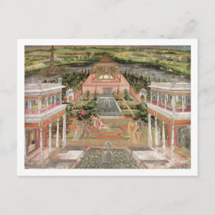 A Mughal Princess i hennes Garden (gouache på papp Vykort