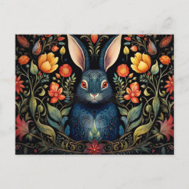 a mystical rabbit surrounded by flowers vykort