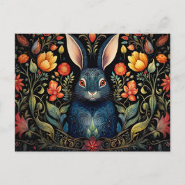a mystical rabbit surrounded by flowers   vykort