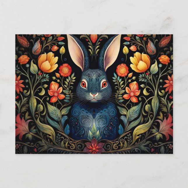 a mystical rabbit surrounded by flowers   vykort (Framsida)