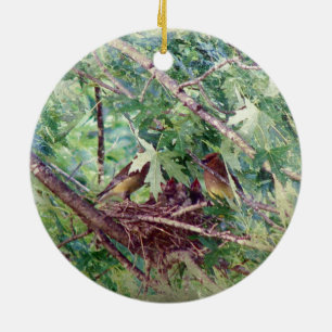 A Nest, föräldrar och Baby Julgransprydnad Keramik
