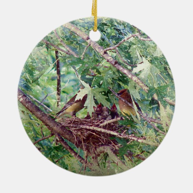 A Nest, föräldrar och Baby Julgransprydnad Keramik (Baksidan)