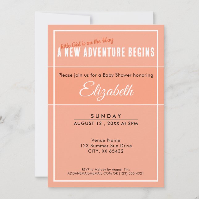 A New Adventure Begins Peach Babyshower Invitation Inbjudningar (Framsida)