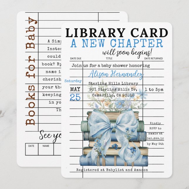 A New Chapter Baby Shower BOY Invitation Inbjudningar (Fram/baksida)