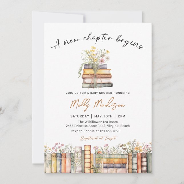 A New Chapter Begins Baby Shower Invitation Inbjudningar (Framsida)