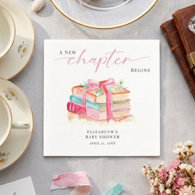 A New Chapter Begins Baby Shower Watercolor Pink Pappersservett (Skapare uppladdad)