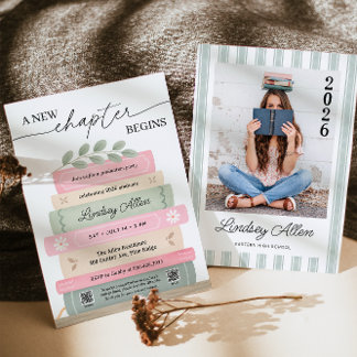 A New Chapter Begins Book Theme Graduation Party Inbjudningar
