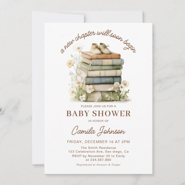 A New Chapter Begins Books Baby Shower Invitation Inbjudningar (Framsida)