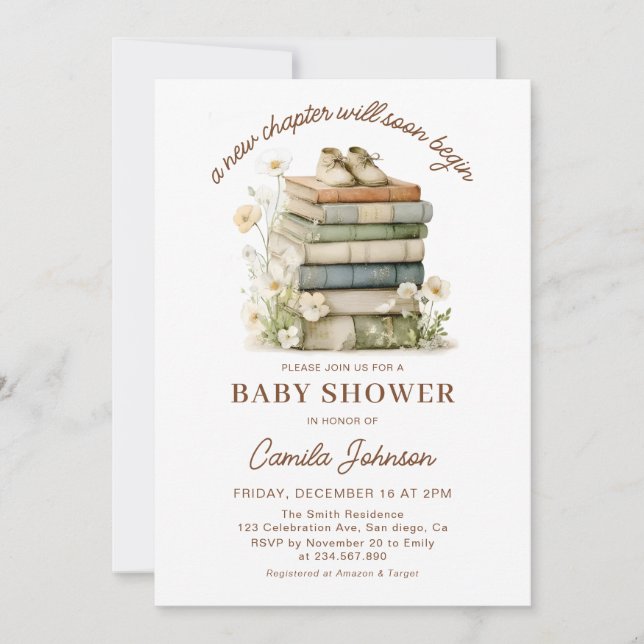 A New Chapter Begins Books Baby Shower Invitation Inbjudningar (Framsida)