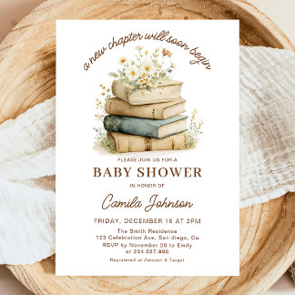 A New Chapter Begins Books Baby Shower Invitation Inbjudningar