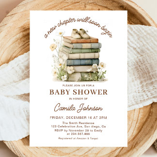 A New Chapter Begins Books Baby Shower Invitation Inbjudningar