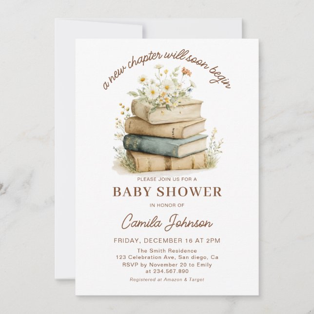 A New Chapter Begins Books Baby Shower Invitation Inbjudningar (Framsida)