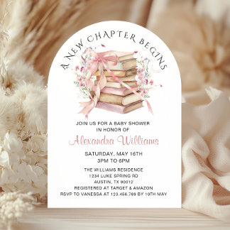 A New Chapter Begins Coquette Books Baby Shower Inbjudningar
