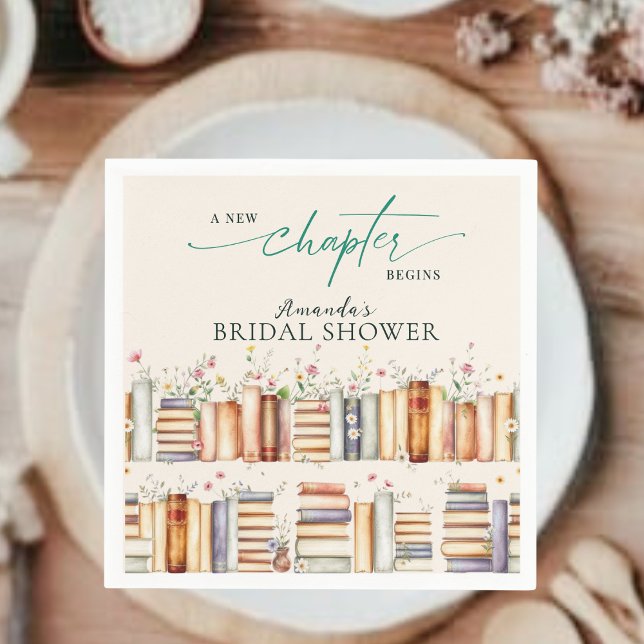 A New Chapter Begins Floral Books Bridal Shower Pappersservett (Skapare uppladdad)