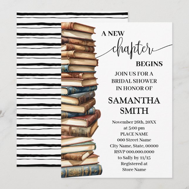 A New Chapter Begins Minimalist Bridal Shower Inbjudningar (Fram/baksida)